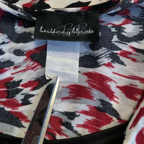 Brittany Black Career Cowl Neck Blouse Short Sleeve Geometric Size Medium - Picture 4 of 8